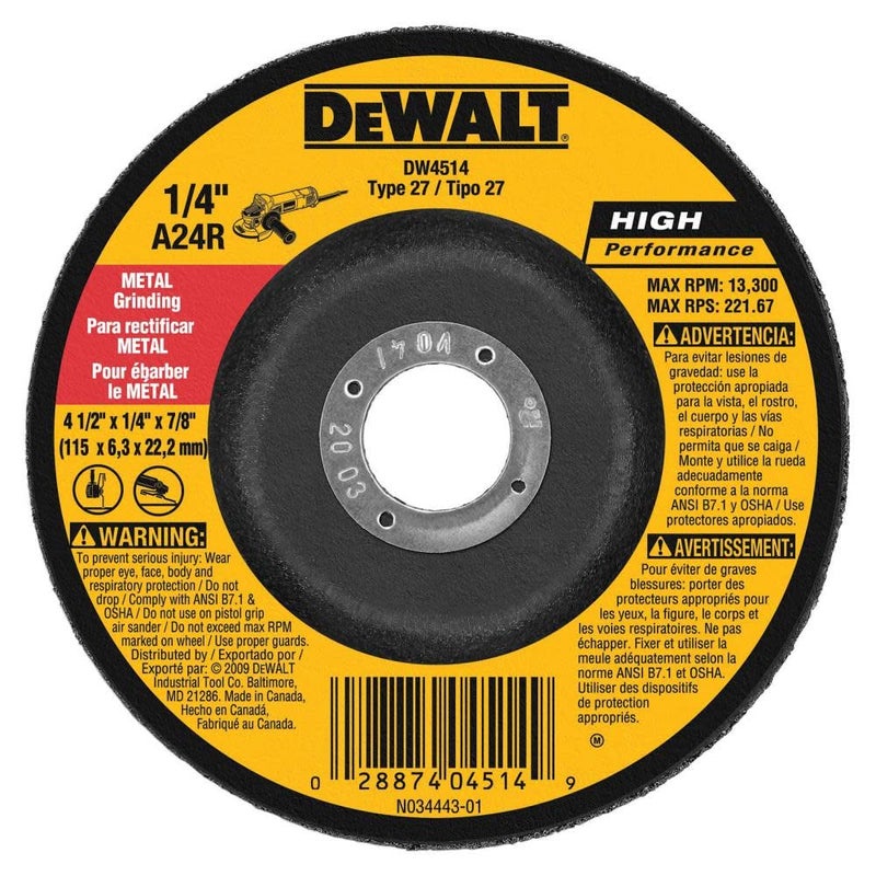DEWALT DW4514 1/4" Thick Grinding Wheel with 4-1/2" Diameter and 7/8" Arbor - Image 2