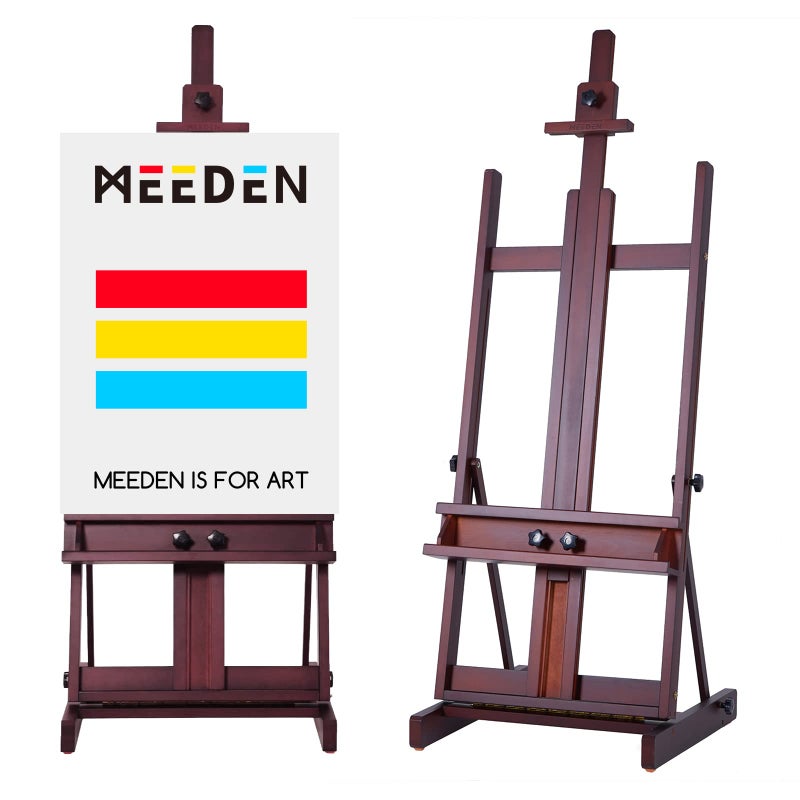 MEEDEN MEEDEN Art Painting Easel Beech Wood Studio Easel 53 to 91H Holds Canvas to 78 Large Professional HFrame Easel Stand with Storage Tray Adjustable Floor Easel for Artists  Adults Deep Walnut 