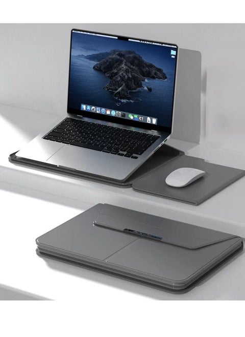 Multifunctional Laptop PU Magnetic Stand Split Liner Bag with Mouse Pad Function, Size:13-14 inch - Grey