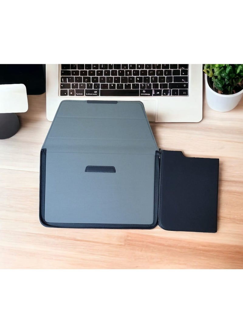 Multifunctional Laptop PU Magnetic Stand Split Liner Bag with Mouse Pad Function, Size:13-14 inch - Grey