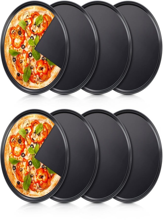 Meanplan 8 Pcs Non Stick Bakeware Pizza Pan Round Pan for Oven Carbon Steel Oven Tray Pie Baking for Home Restaurant Kitchen Baking Supplies, Black(10 Inch) - Image 1