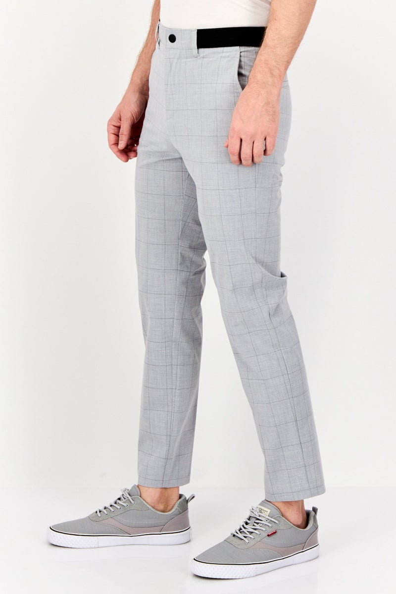 Celio Men Regular Fit Checkered Chino Pants, Grey - Image 3
