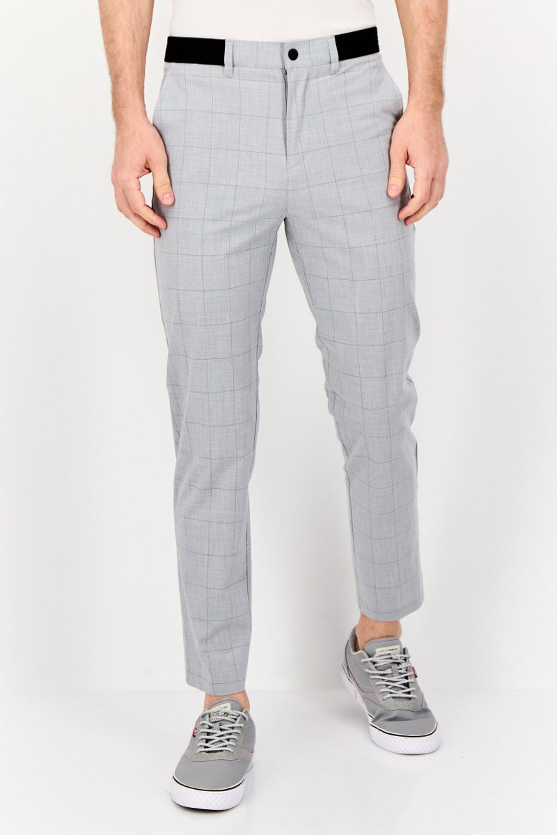 Celio Men Regular Fit Checkered Chino Pants, Grey - Image 1
