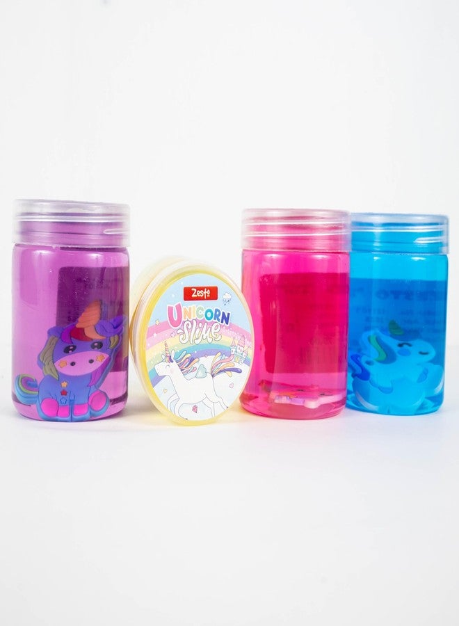 Zesto Slime (Pack of 4) Unicorn Theme Multicolor Scented with Toys Inside Jar | DIY Kit for Boys, Girls, Kids 3 to 10 Years (500 gm) | Birthday Return Gift for Children | Soft Stretchy Toy - Unicorn - Image 3