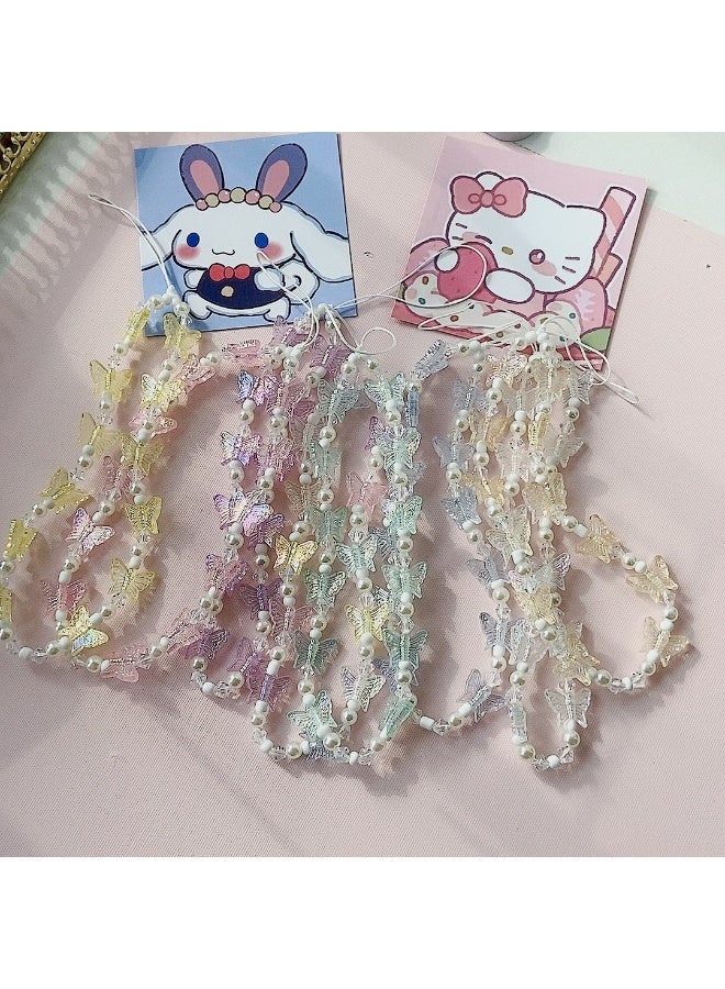 NIBEMINENT Beaded Phone Lanyard, Anti Lost Removable Wrist Strap, Sweet Butterfly Bracelet Pendant, Phone Keychain Lanyard - Image 2