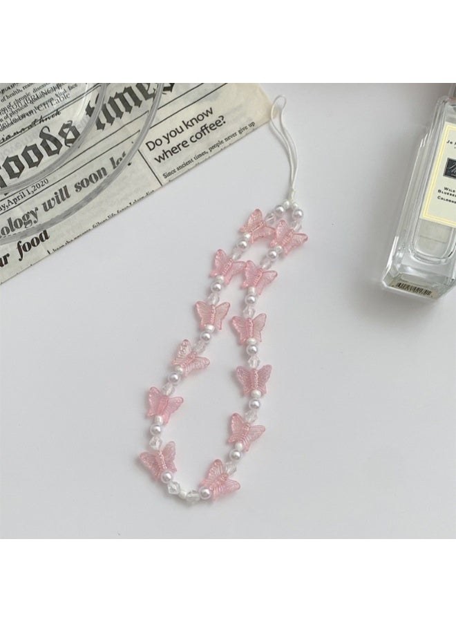 NIBEMINENT Beaded Phone Lanyard, Anti Lost Removable Wrist Strap, Sweet Butterfly Bracelet Pendant, Phone Keychain Lanyard - Image 1