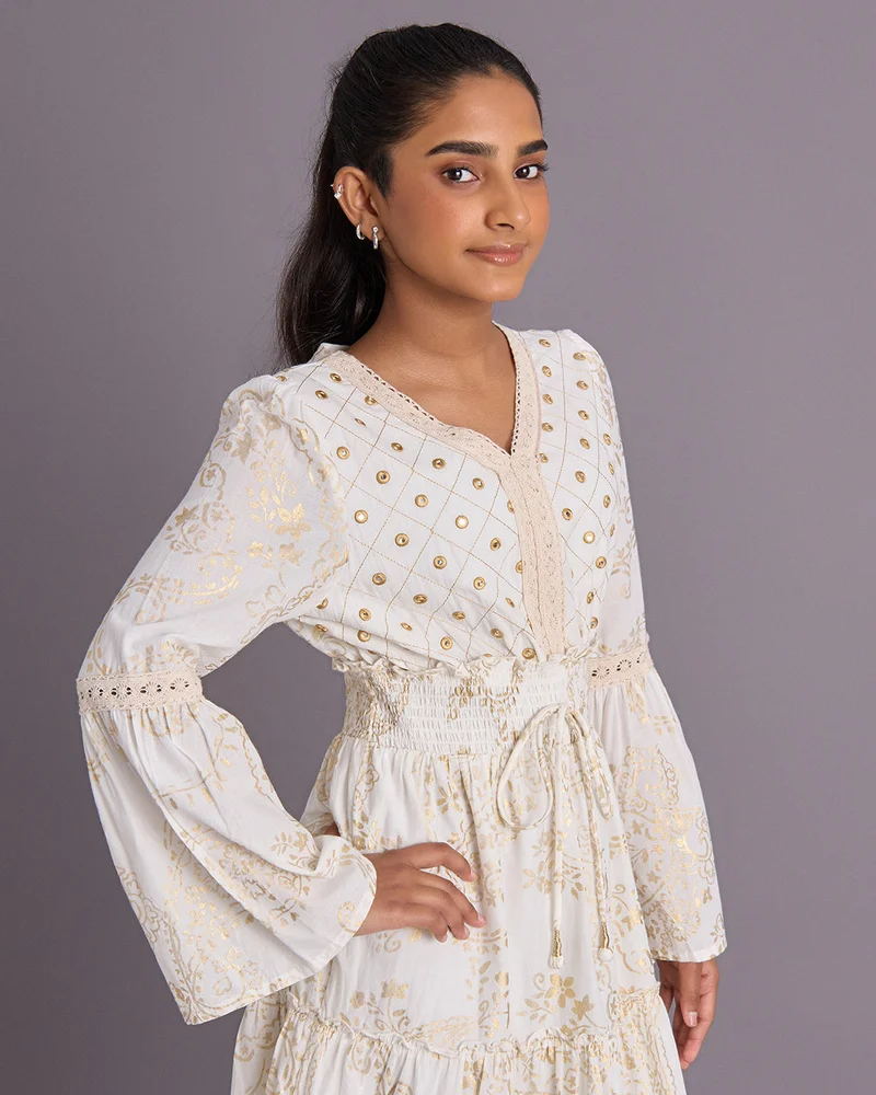 Redtag Senior Girls Ivory Printed Maxi Dress
