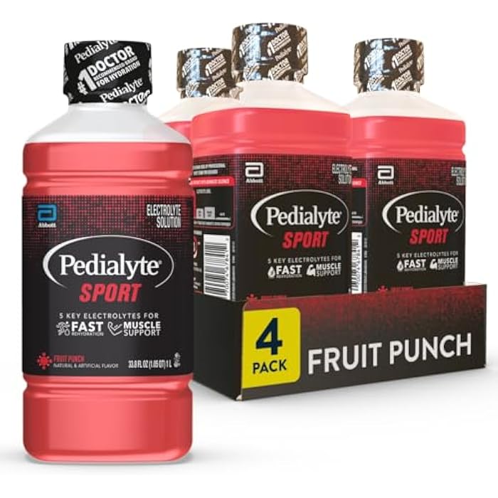 Pedialyte Sport Electrolyte Drink, Fast Hydration with 5 Key Electrolytes for Muscle Support Before, During, & After Exercise, Fruit Punch, 1 Liter, Pack of 4 - Image 1