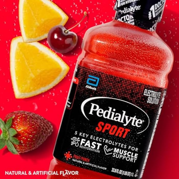 Pedialyte Sport Electrolyte Drink, Fast Hydration with 5 Key Electrolytes for Muscle Support Before, During, & After Exercise, Fruit Punch, 1 Liter, Pack of 4 - Image 2