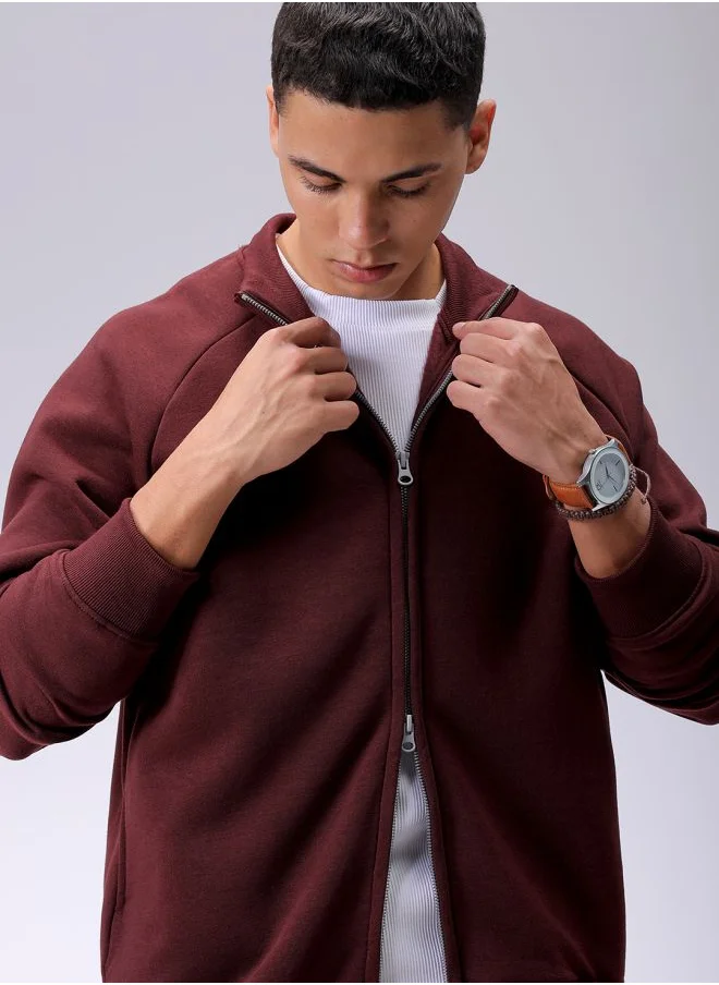 The Indian Garage Co Men Relaxed Fit Solid High neck Front Open High Neck Sweatshirt