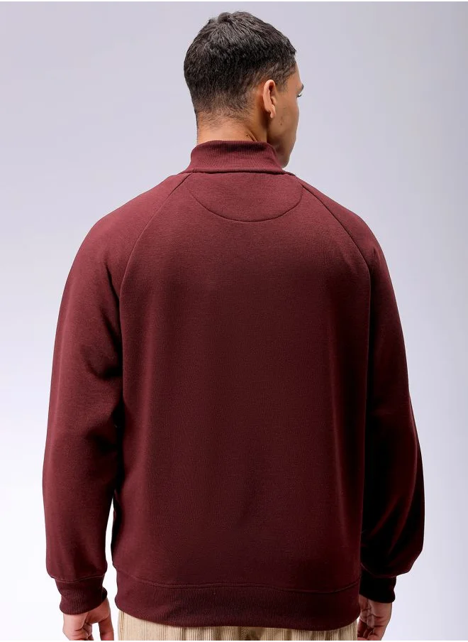 The Indian Garage Co Men Relaxed Fit Solid High neck Front Open High Neck Sweatshirt