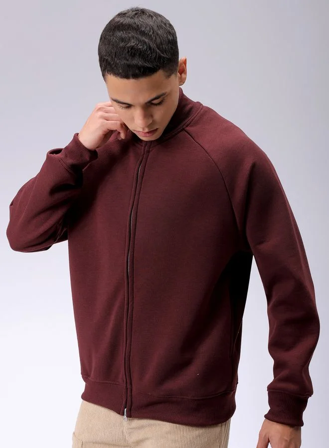 شركة المرآب الهندية Men Relaxed Fit Solid High neck Front Open High Neck Sweatshirt