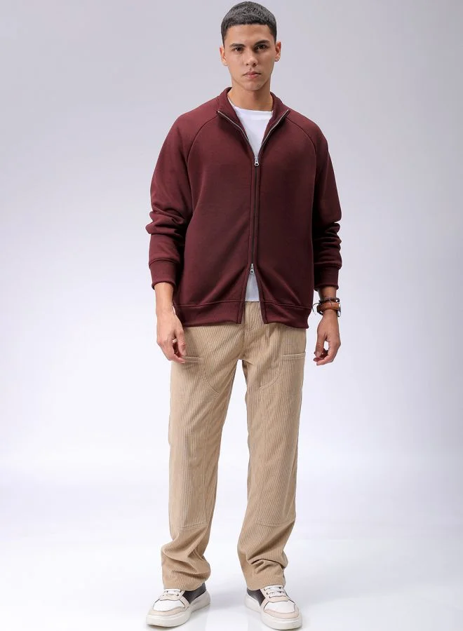 شركة المرآب الهندية Men Relaxed Fit Solid High neck Front Open High Neck Sweatshirt
