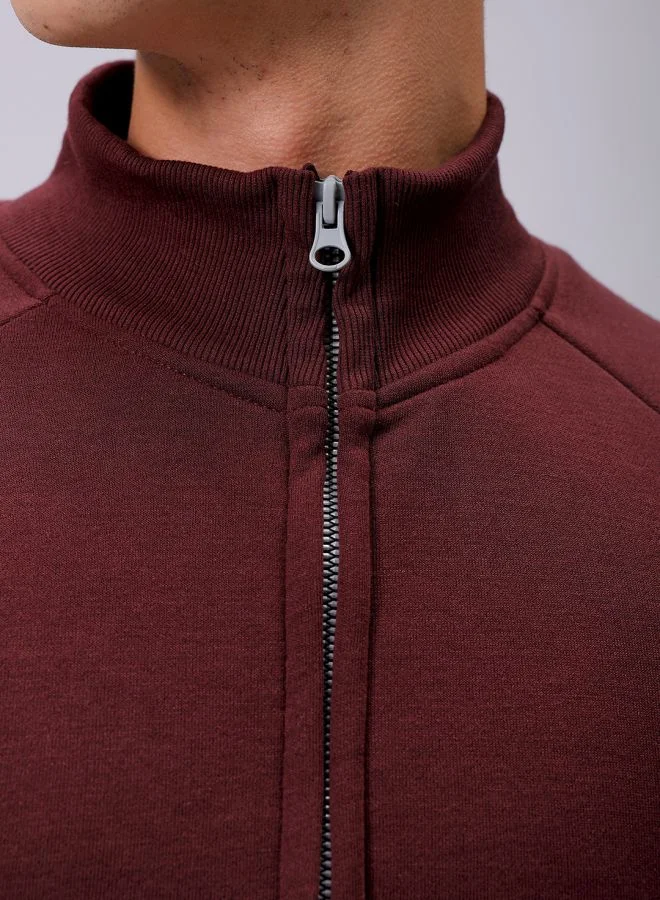 شركة المرآب الهندية Men Relaxed Fit Solid High neck Front Open High Neck Sweatshirt