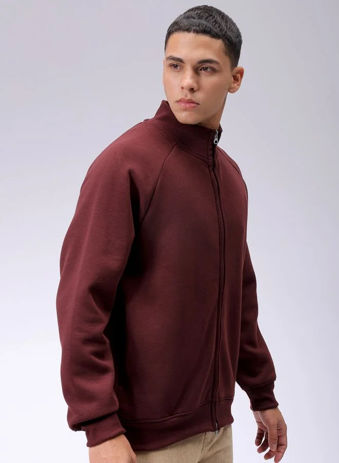 شركة المرآب الهندية Men Relaxed Fit Solid High neck Front Open High Neck Sweatshirt