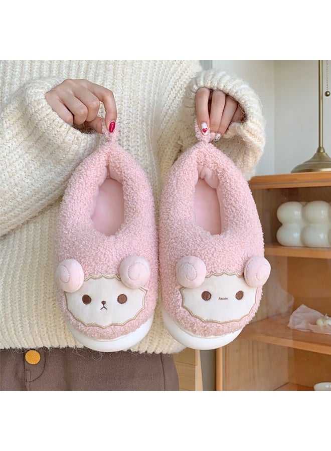 Xixitiao All-over Sheep Wool Cotton Shoes, Indoor Comfortable Non-slip Soft-soled Cotton Shoes For Women, Pink, Size 38-39 - Image 2