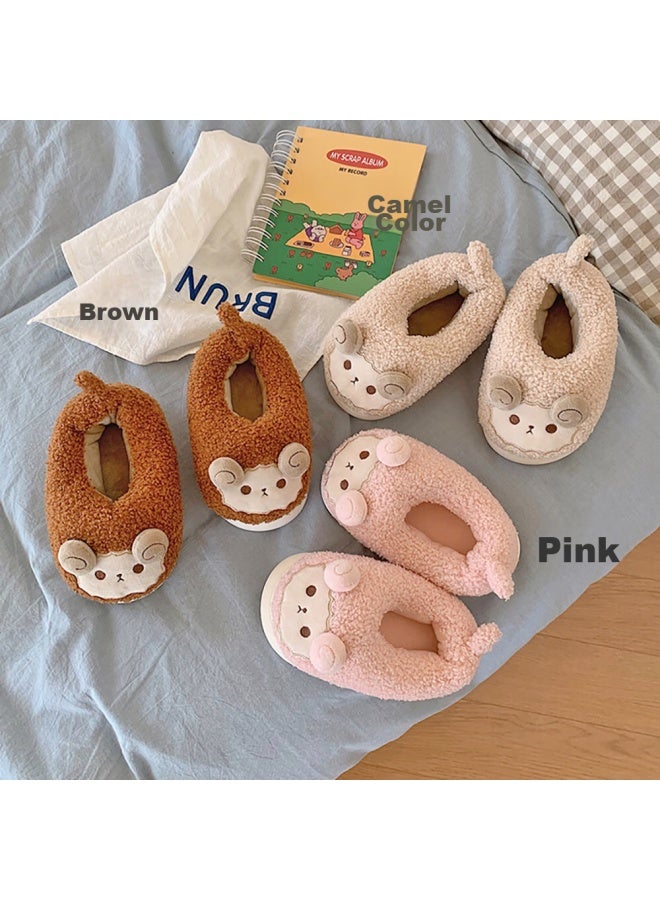 Xixitiao All-over Sheep Wool Cotton Shoes, Indoor Comfortable Non-slip Soft-soled Cotton Shoes For Women, Pink, Size 38-39 - Image 1