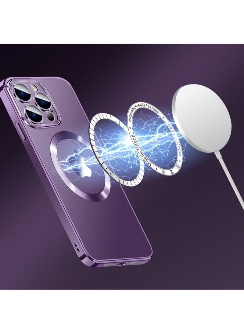 iPhone 14 Pro Max Case Electroplated Dustproof Magnetic Phone Case Purple