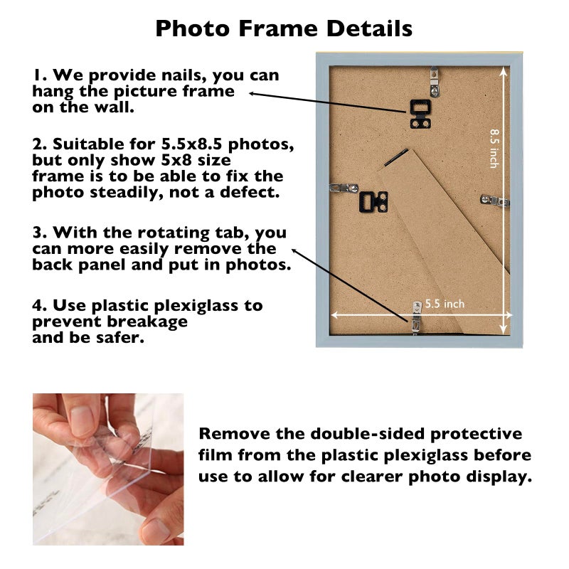 JCJMY 5.5x8.5 Picture Frame Set of 6 Rustic White for Wall Hanging or Tabletop  Wall Mounting Horizontally or Vertically  5.5 x 8.5 Wall Photo Frame with Shatter Resistant Plexiglass  6 Pack  Rustic White