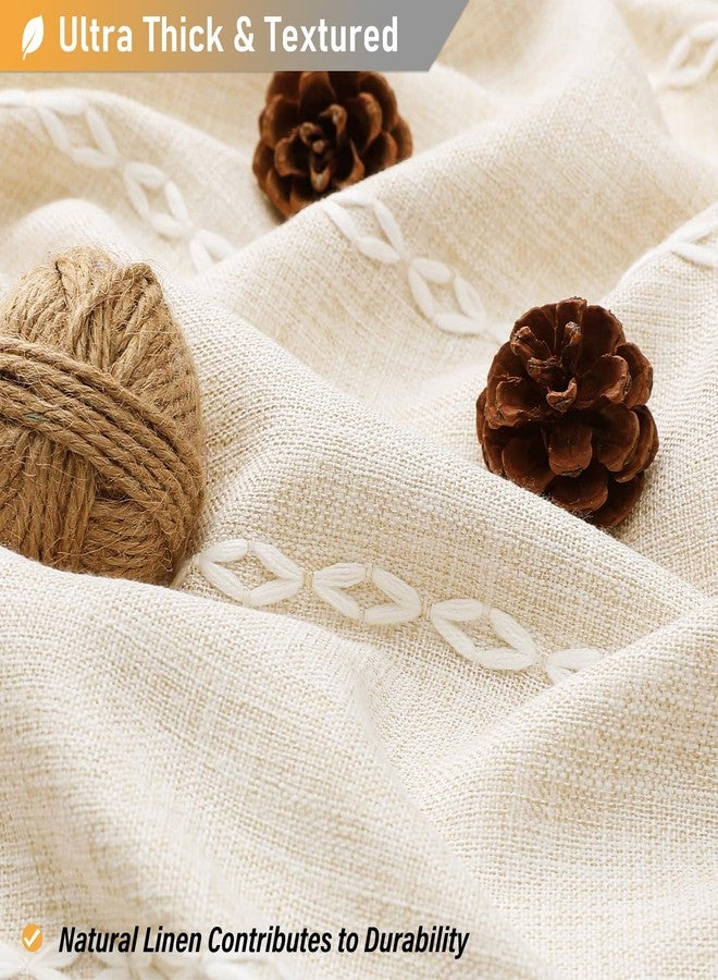 BTTN ستارة حمام طويلة جدًا من BTTN - طقم ستارة حمام من قماش الكتان المخطط والمزين بشرابات، بتصميم بوهيمي أنيق، مقاس 72 × 84 بوصة، مع خطافات، ستائر حمام قماشية متينة وعصرية ولطيفة، بتصميم ريفي أنيق، لون كريمي/بيج - Image 2