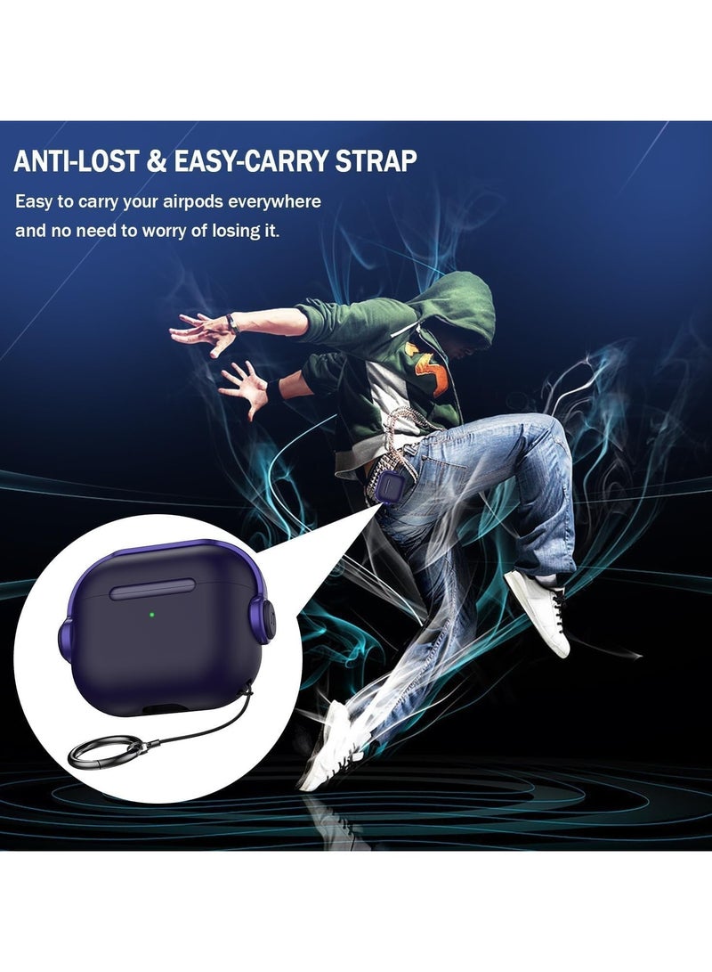 حافظة واقية لجهاز Airpods 3 (مع غطاء إغلاق) (ضوء LED أمامي مرئي) (مع حزام معصم) حافظة جلدية متوافقة مع Airpods 3 الجيل الثالث 2021 (أرجواني) - Image 2