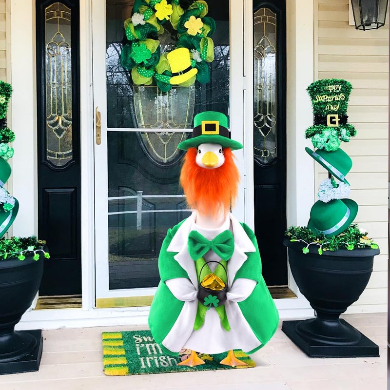 Celltestria St Patrick's Day Goose Outfits for 23" Geese St Patrick Leprechaun Porch Goose Costume Lucky Holiday Goose Clothes for St Patrick's Day Outdoor Patio Yard Lawn Garden Decoration - Image 5