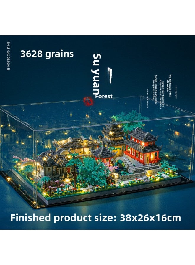 Compatible With Lego Building Blocks Tian'anmen Disco Castle Nicheng High Difficulty Micro Particle Building Model Assembled Toy-Color:Big Suzhou Garden + Acrylic Box + Lighting Tools Suit [color Box]]  - Image 1