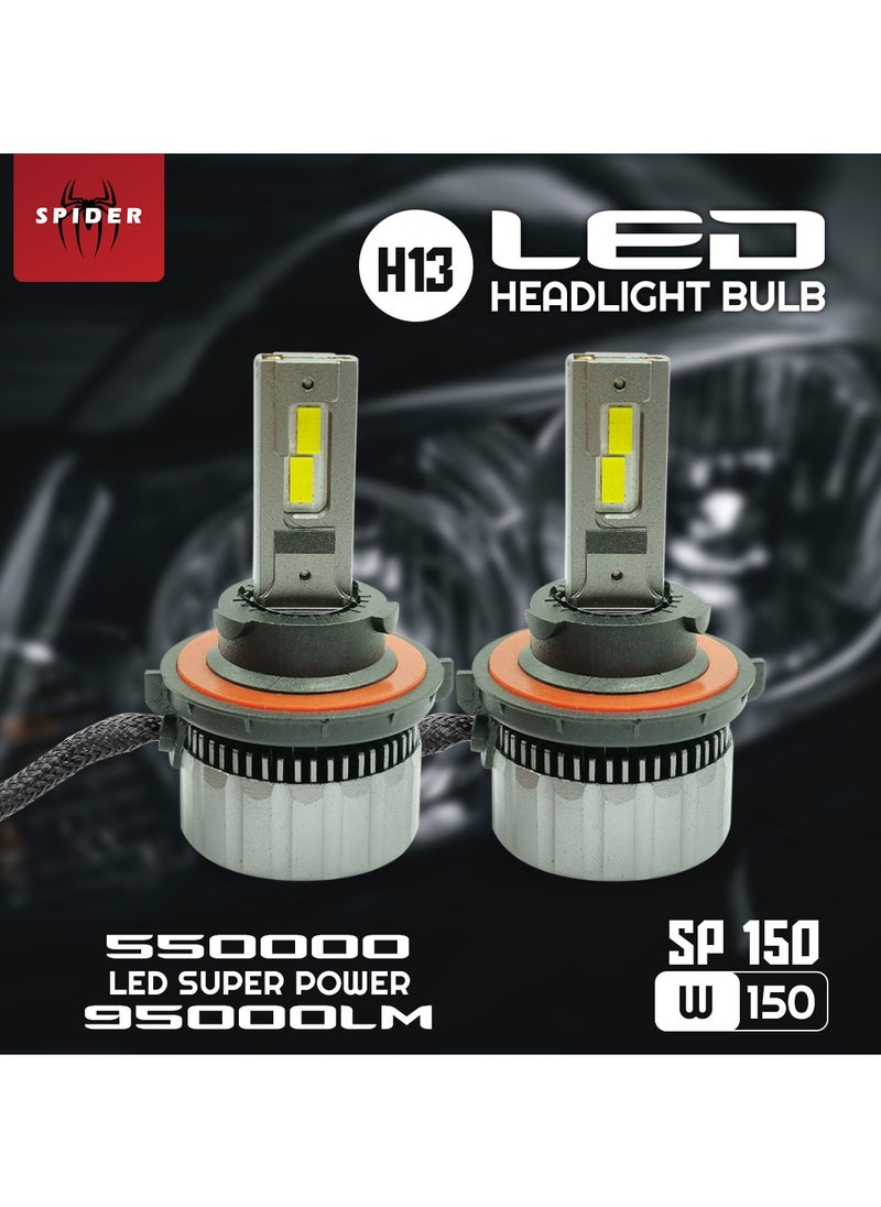 SPIDER - SPIDER PLUS 550000 High Lumen H13 Car Headlight Bulb - LED 95000LM SP150 W150 Canbus Ready - Image 1