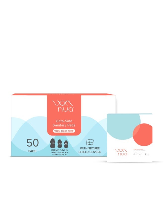 Nua Ultra Thin Rash Free Leak Proof 12Xl + 20L + 18R Sanitary Pad & Cramp Comfort (3 Heat Patches) Combo | Higher Absorbency | Soft Top Layer | Toxic-Free | 8 Hours Pain Relief, Women - Image 1
