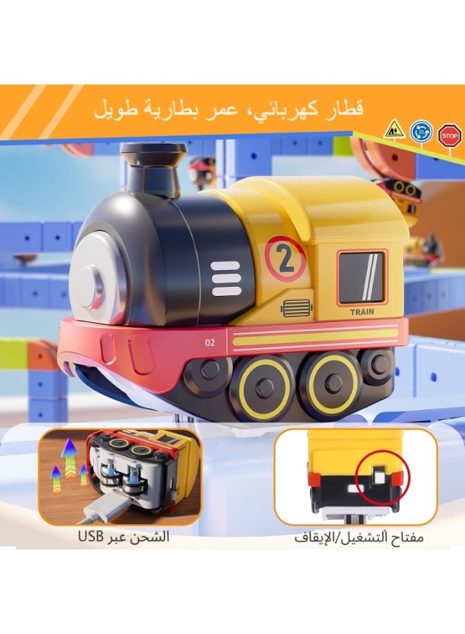 اكسيسن مجموعة مسارات مغناطيسية مع قطار كهربائي، مجموعة مسارات مكعبات ثلاثية الأبعاد غير محدودة مكونة من 126 قطعة، تتضمن قطارًا وعلامات مرور متنوعة،لعبة تعليمية في مجال العلوم والتكنولوجيا والهندسة والرياضيات (STEM) لتجميع مسارات القطار بنفسك، مناسبة للأولاد والبنات من عمر 3 سنوات فما فوق - Image 3