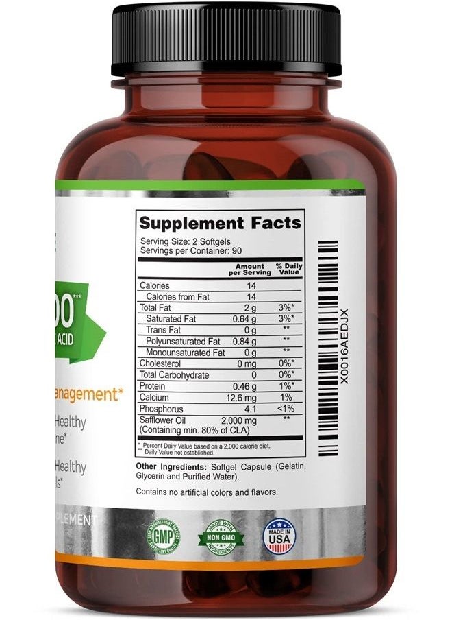 CLA, 2000 mg, 180 Softgels, High-Potency Conjugated Linoleic Acid, High Dosage for Weight Management
