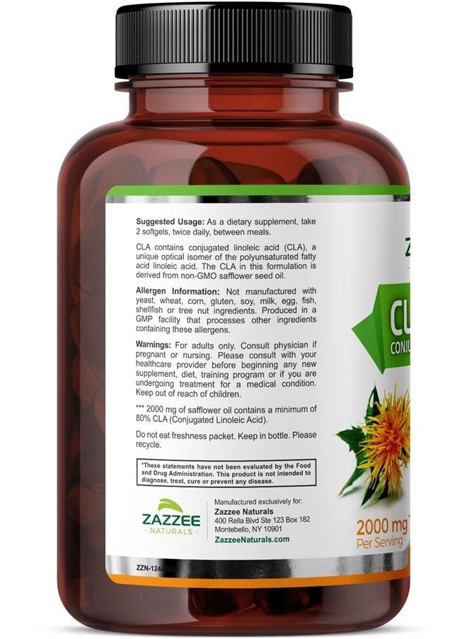 CLA, 2000 mg, 180 Softgels, High-Potency Conjugated Linoleic Acid, High Dosage for Weight Management