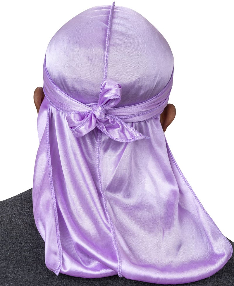 Veeta Superior Silk Durag - Smooth Silk Durag for Men & Women, Long Double Wide Straps, Outside Seam Triple Stitch Du Rag Lavender - Image 2