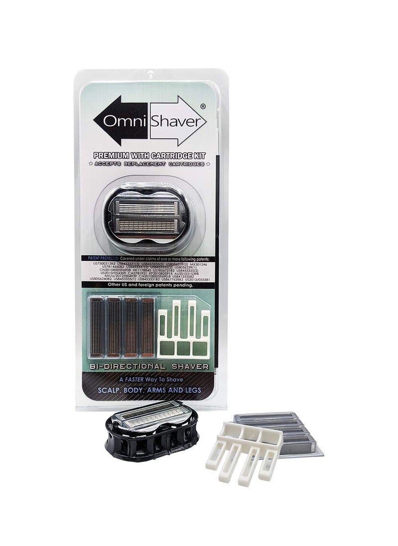 OmniShaver Premium Omnishaver with Cartridge Kit  The Fastest Way to Shave Head Legs Arms Bodyan Alternative to Disposable Shaving Razors Self Cleans  Strops During Use with Durable BladeBald Head Shaver 