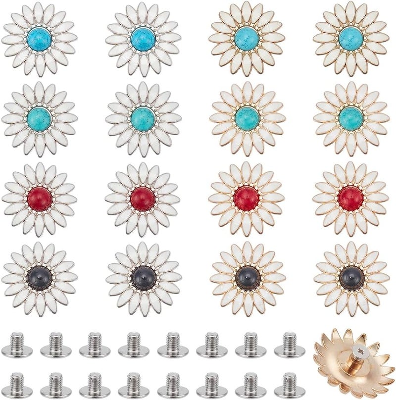 klarako 16 Sets Sunflower Bag Decorative Buckle, 8 Colors Turquoise Purse Decoration Clasp Daisy Enamel Coat Buttons with Screws for Clothing Shoes Decoration DIY Leather Crafts Making Accessories, 32mm - Image 1