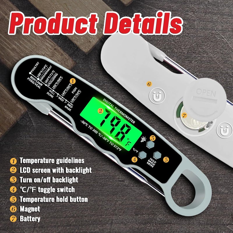 PAWPRO Stocking Stuffers for Men Women Adults: Meat Thermometer Digital, Instant Read Meat Thermometer with Backlight & Magnet for Kitchen, Beef, Grill, Turkey,IP67 Waterproof Cooking Thermometer - Image 4