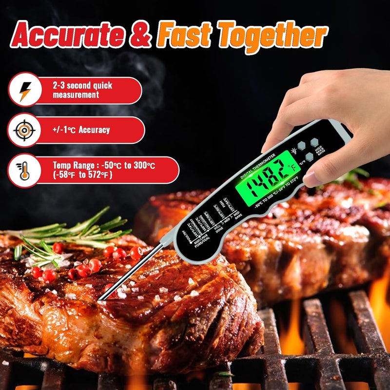 PAWPRO Stocking Stuffers for Men Women Adults: Meat Thermometer Digital, Instant Read Meat Thermometer with Backlight & Magnet for Kitchen, Beef, Grill, Turkey,IP67 Waterproof Cooking Thermometer - Image 2