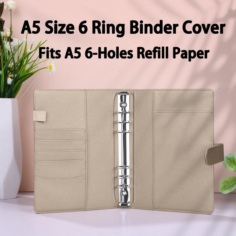 Antner A5 Binder 6 Ring Refillable Notebook Budget Planner Cover for Cash Organizer, PU Leather Loose Leaf Kpop Photocard Holder Small Binder for A5 Planner Inserts with Magnetic Buckle, Glitter Gold - Image 2