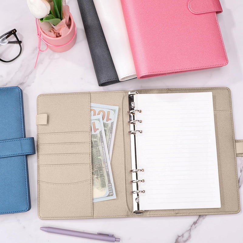 Antner A5 Binder 6 Ring Refillable Notebook Budget Planner Cover for Cash Organizer, PU Leather Loose Leaf Kpop Photocard Holder Small Binder for A5 Planner Inserts with Magnetic Buckle, Glitter Gold - Image 4