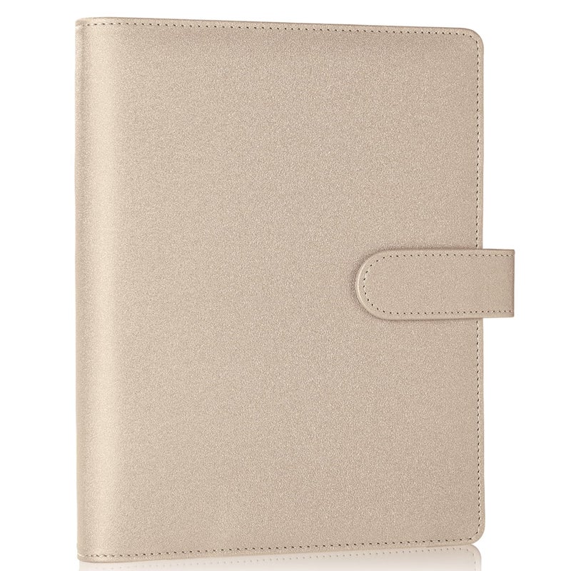 Antner A5 Binder 6 Ring Refillable Notebook Budget Planner Cover for Cash Organizer, PU Leather Loose Leaf Kpop Photocard Holder Small Binder for A5 Planner Inserts with Magnetic Buckle, Glitter Gold - Image 1