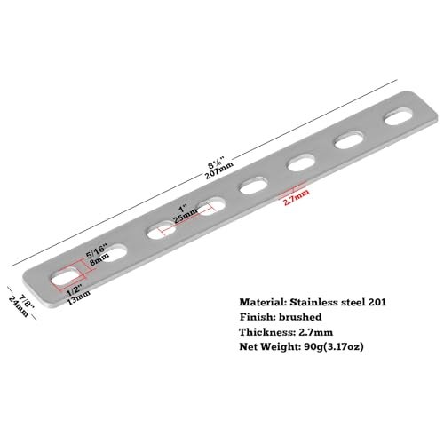 GBGS 10 Pcs 8-1/8" Flat Straight Brace Brackets,Slotted Slightly Adjustable Mending Plate, Stainless Steel 201 - Image 2