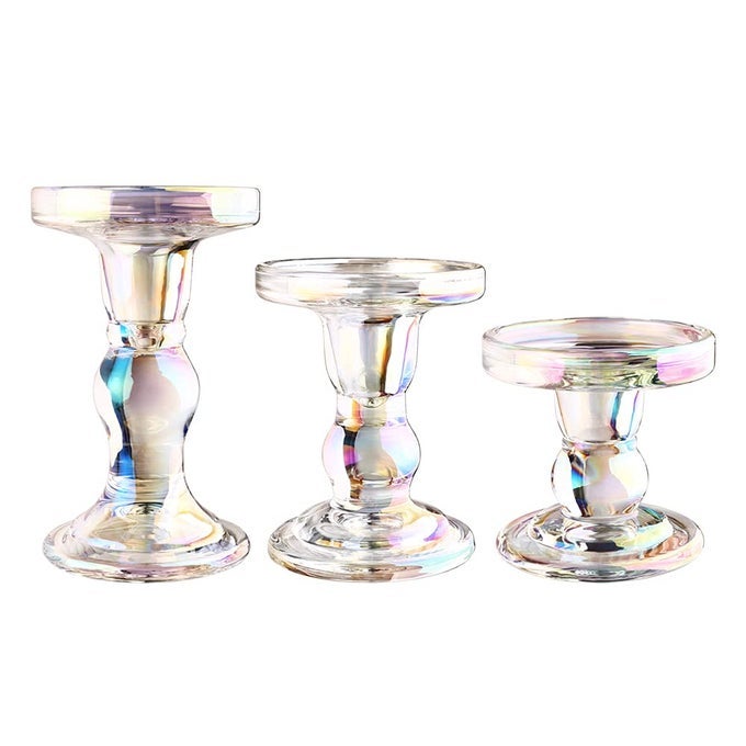 3PIECE SET OF GLASS CANDLESTICK CRYSTAL CANDLESTICK HOLDER HOLDER AND CONICAL CANDLE CHRISTMAS CANDLE HOLDER DECORATION FAMILY LIVING ROOM WEDDING CANDLE HOLDER 7 COLOUR