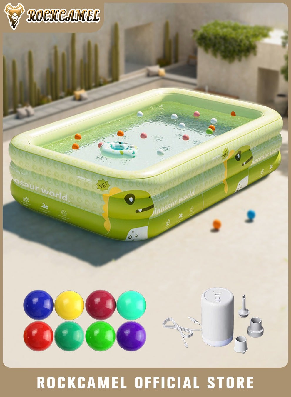 Inflatable Swimming Pool With Sea Ball And Electric Air Pump 260*160*56cm, Fashionable Children's Swimming Pool, Made in Safe Material,Summer Water Party Family Paddling Pool, Suitable For Backyard Garden Outdoor 2-4 People