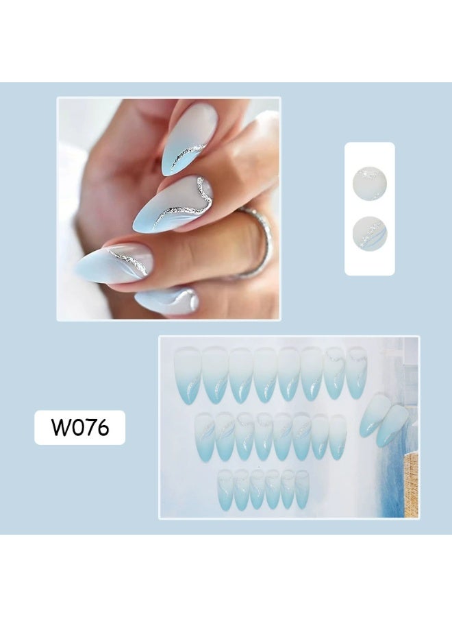 Goolsky أظافر ضغط طويلة على شكل ستيليتو باللون الأزرق الجليدي لارتداء يومي أنيق - Image 3