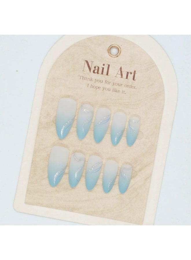 Goolsky أظافر ضغط طويلة على شكل ستيليتو باللون الأزرق الجليدي لارتداء يومي أنيق - Image 2