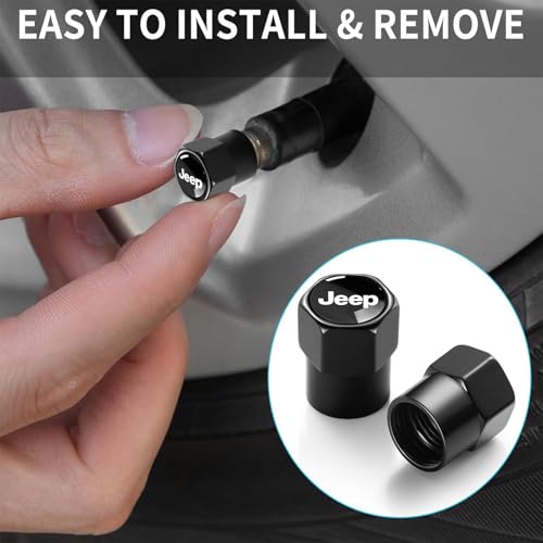 XIGRALUCK Tire Valve Stem Cap for Jeep Metal Tire Stem Cover with Belt O-Ring Air caps Sports Accessories 4 Pieces (Black) - Image 3