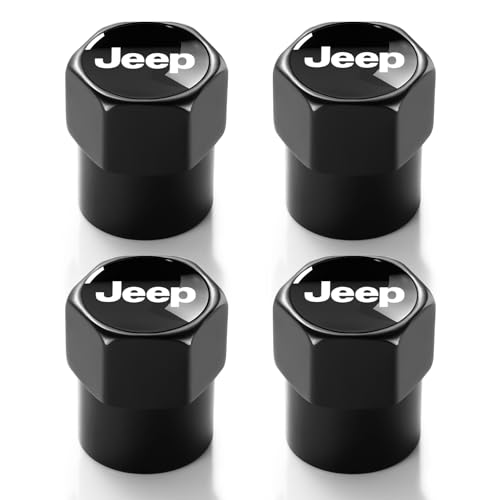 XIGRALUCK Tire Valve Stem Cap for Jeep Metal Tire Stem Cover with Belt O-Ring Air caps Sports Accessories 4 Pieces (Black) - Image 1