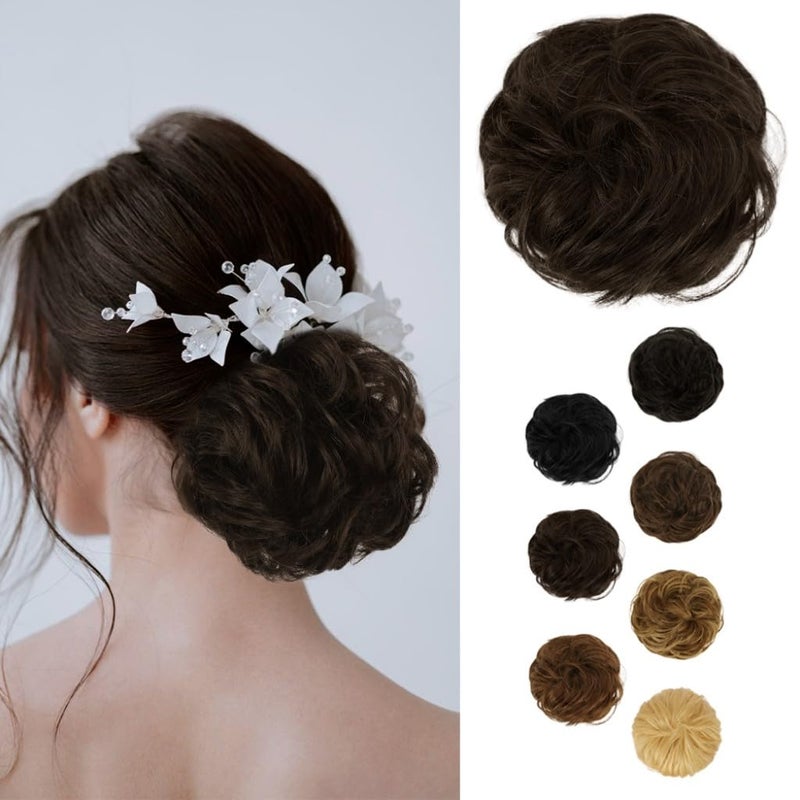 BARSDAR Human Hair Bun Extensions  Hair Buns Hair Piece Real Human Hair Bun Scrunchie for Women  Natural Dark Brown Hair Bun Extensions Updo Chignons Daily  Dark Brown