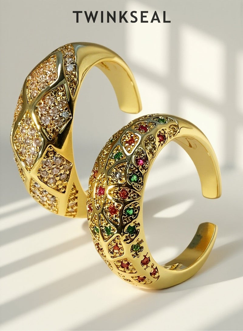توينكسيل طقم مجوهرات مكون من قطعتين: خواتم نحاسية مطلية بالذهب عيار 18 قيراطًا مرصعة بالألماس، تصميم مفتوح يناسب جميع المقاسات، طراز كلاسيكي للارتداء اليومي - Image 1