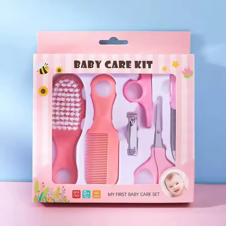 FRATELLI Baby Grooming Baby Healthcare Kit Newborn Baby Care | Accessories Baby Health Care Set| Baby Nail Clipper |Scissors Hair Comb| Hair Brush |Nose Cleaner | Safety for Toddler| Infant Nursing Grooming (6pc Grooming Set - Pink) - Image 1